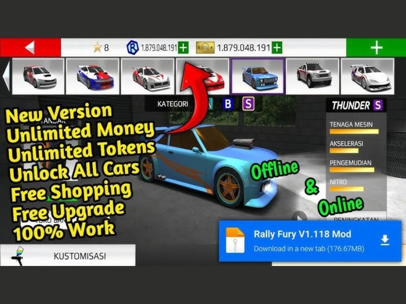 Tải Rally Fury Hack ( MOD Vô Hạn Tiền, Menu) v1.120 3 Tính Năng Không Quảng Cáo Trong Rally Fury Hack