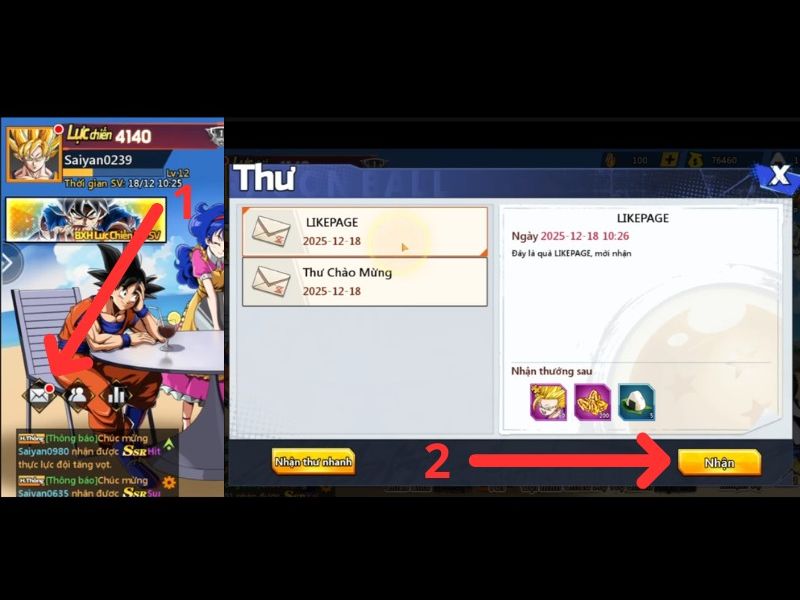 Cập Nhật Code Combo Thức Tỉnh Huyền Thoại Mới Nhất 2026 4 Ấn vào nút Nhận tại mục thư mã code game