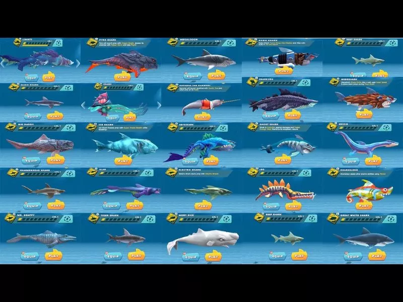 Tải Hack Hungry Shark Evolution (Full Tiền, Kim Cương) v13.6.0 3 Cá mập và sinh vật đa dạng trong Hack Hungry Shark Evolution