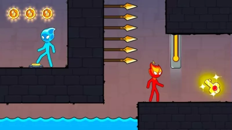 Tải Stickman Red boy and Blue girl MOD APK (Vô Hạn Tiền Xu, Mở Khóa Skins) 4 Thu thập đá quý và đưa cả hai nhân vật đến cửa thoát