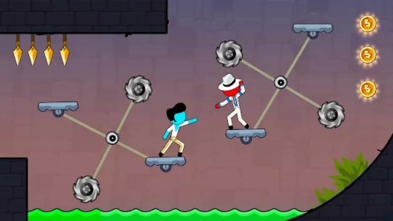 Tải Stickman Red boy and Blue girl MOD APK (Vô Hạn Tiền Xu, Mở Khóa Skins) 3 Vượt qua lửa, nước và các loại bẫy