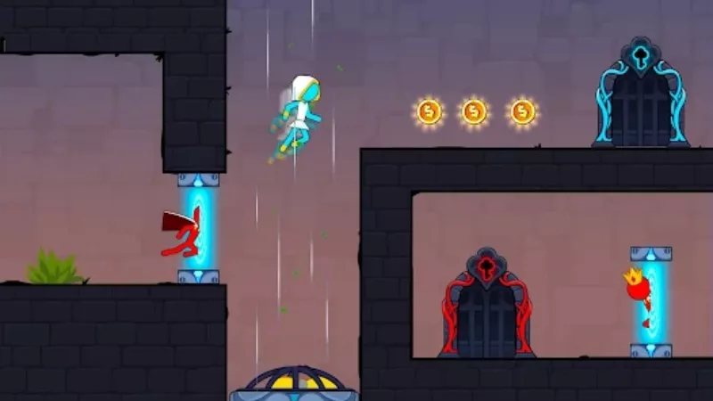 Tải Stickman Red boy and Blue girl MOD APK (Vô Hạn Tiền Xu, Mở Khóa Skins) 2 Chuyển đổi giữa Red Stick và Blue Stick