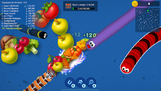 Tải Worms Zone.io MOD APK (Vô Hạn Tiền, Full Skin, No Ads) v6.28.0 2 Ăn thức ăn để liên tục tăng kích thước